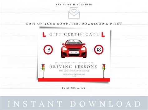 driving lessons gift certificate  birthday gift  etsy