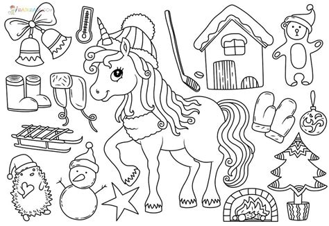 winter unicorn coloring pages book  kids