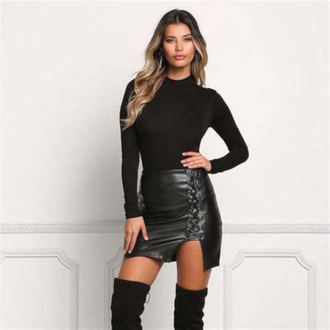 Sexy Black Leather Mini Skirt Womens Clubwear Edgy Couture