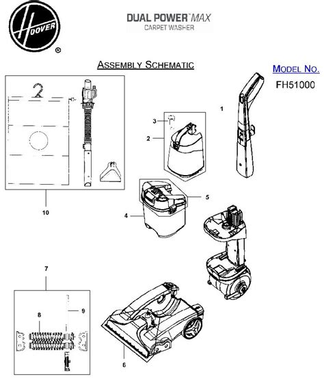 hoover fh dual power max carpet cleaner parts list schematic usa vacuum