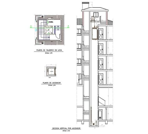 vertical section  plan  elevator  autocad file cadbull
