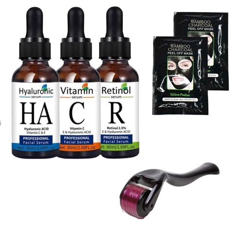 face serums set hyaluronic acid vitamin  retinol derma roller