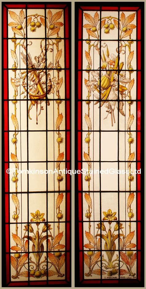 Ref Fre210 Pair French Stained Glass Windows Château
