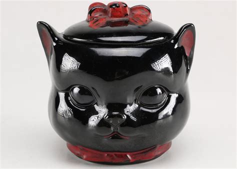 1950s Shafford Redware Black Cat Painted Cookie Jar Ebth