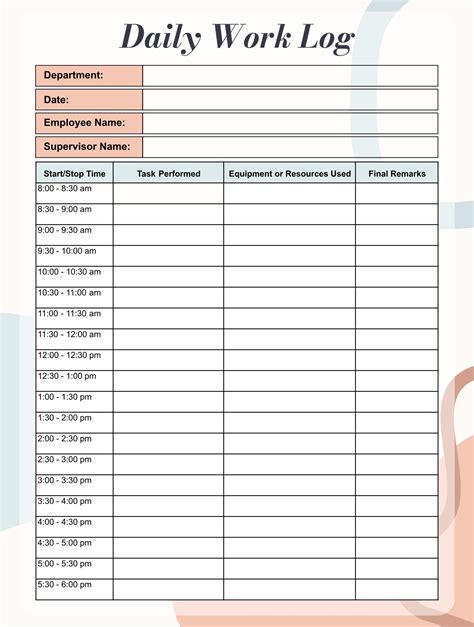 printable daily log sheets printable form templates  letter