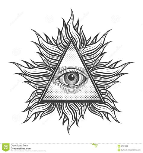All Seeing Eye Pyramid Symbol In The Engraving Stock