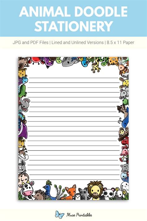 animal doodle stationery  animals    lined paper
