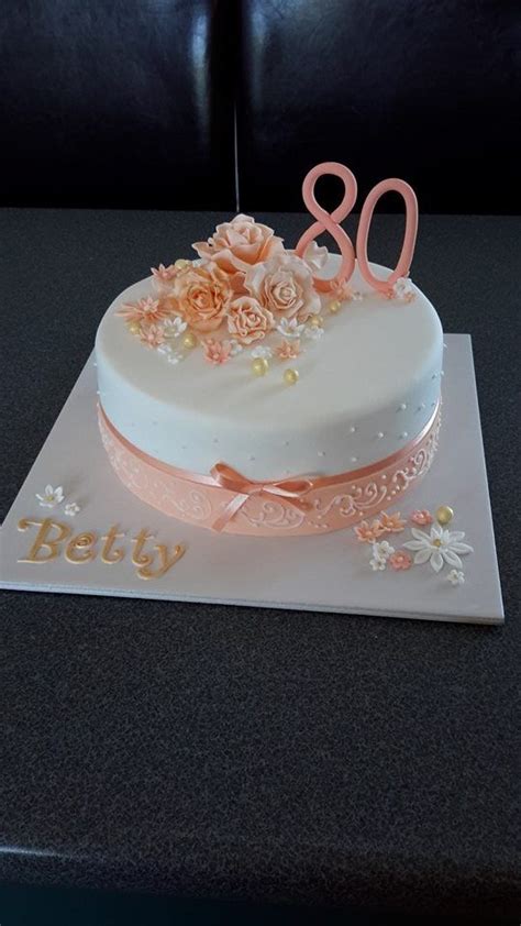 80th birthday cake in shades of apricot cake by homemade by hollie