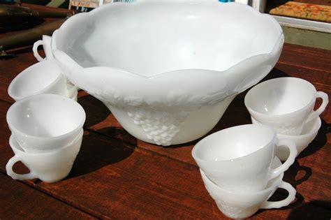 Vintage Milk Glass Punch Bowl Set Milk White