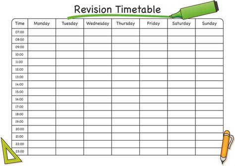 timetable template  timetabletemplateexcel revision timetable