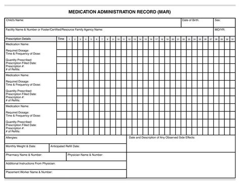 medication record form printable printable forms