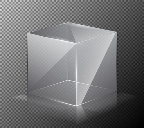 vector illustration dun cube en verre realiste transparent isole sur fond gris vecteur