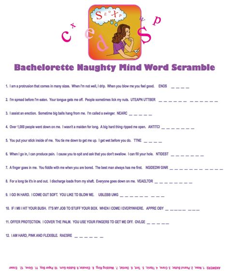 naughty mind word scramble 24 free bachelorette party