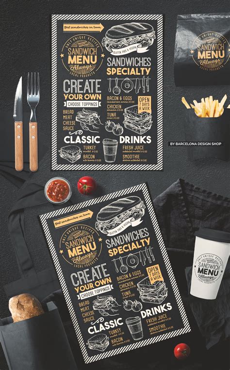 trifold sandwich food menu creative brochure templates creative market