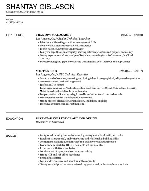 technical recruiter resume samples velvet jobs