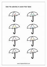 Color Coloring Umbrellas Recognition Matching Many Worksheet Colors Number Worksheets Objects Patterns Megaworkbook Shapes Kids Green Printable Orange Yellow Brown sketch template
