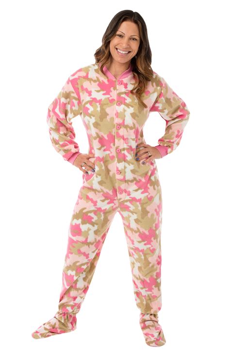 pink camouflage fleece adult footed pajamas big feet onesie footed pajamas