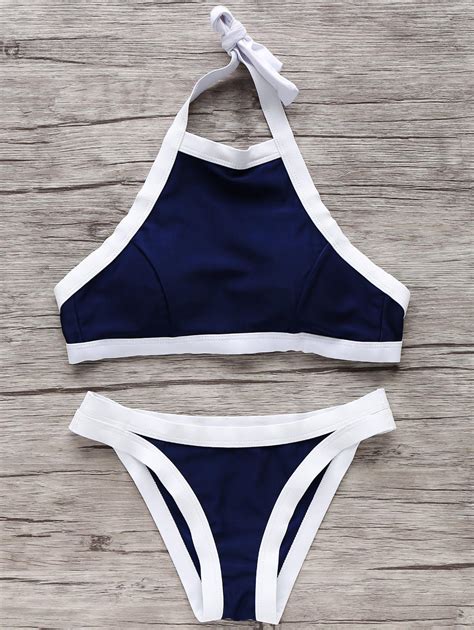 [29 off] 2022 halter high neck bikini set in blue zaful