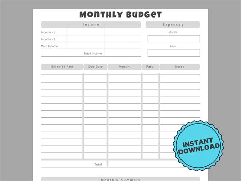 monthly budget planner printable  lupongovph