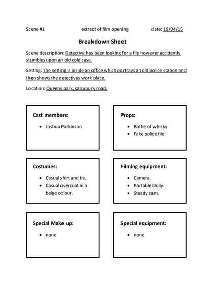 breakdown sheet