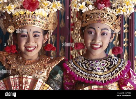 Asia Indonesia Bali Portrait Of Two Beautiful Smiling Balinese