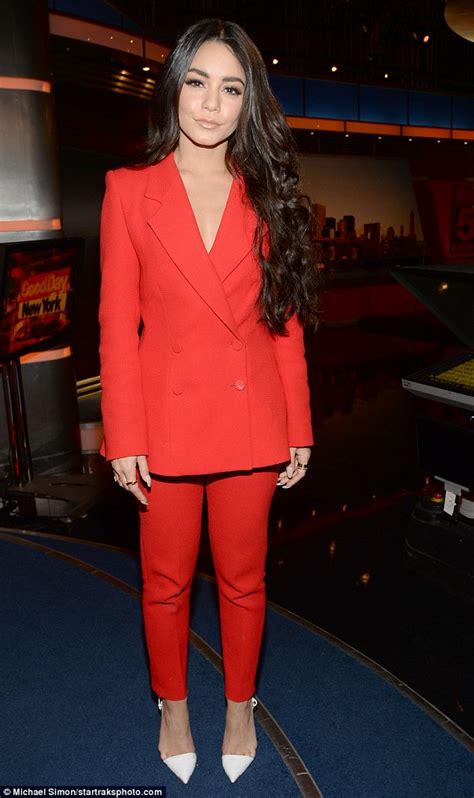 Vanessa Hudgens Bares Cleavage In Plunging Red Suit