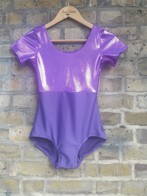 purple metalic two tone dance leotard with short sleeves can etsy
