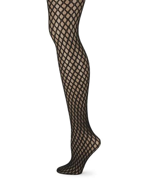memoi synthetic fashion sheer control top tights in black lyst