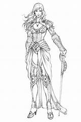 Coloring Pages Adult Drawing Warrior Sketch Drawings Line Woman Swordswoman Colouring Designs Character Behance Women Eva Widermann Costume Fantasy Concept sketch template