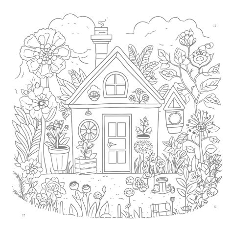 adult coloring pages garden house outline sketch drawing vector