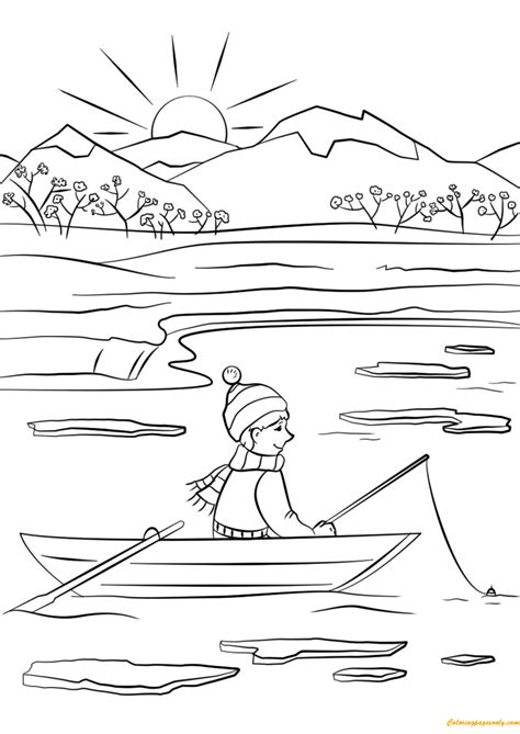 boy fishing  spring coloring page  printable coloring pages