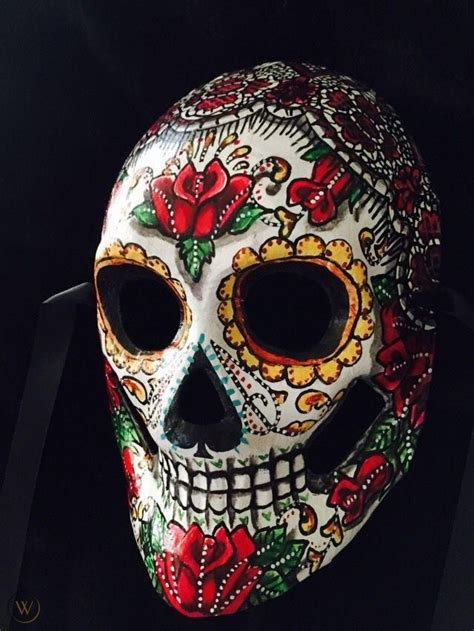 Sugar Skull Mask Day Of The Dead Dia De Los Muertos Red Lace Tattoo Art