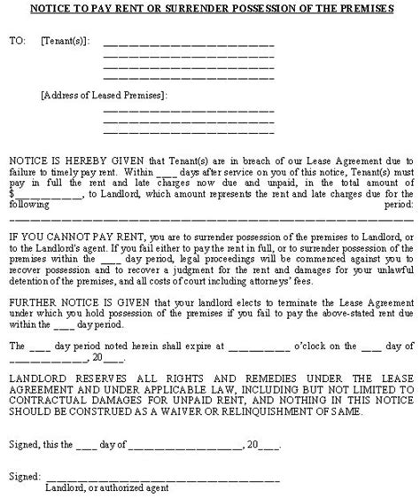 notice to pay or surrender possession of premises