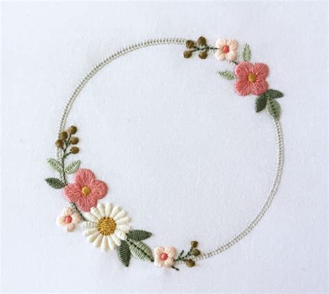 machine embroidery design dainty floral wreath boho flower etsy