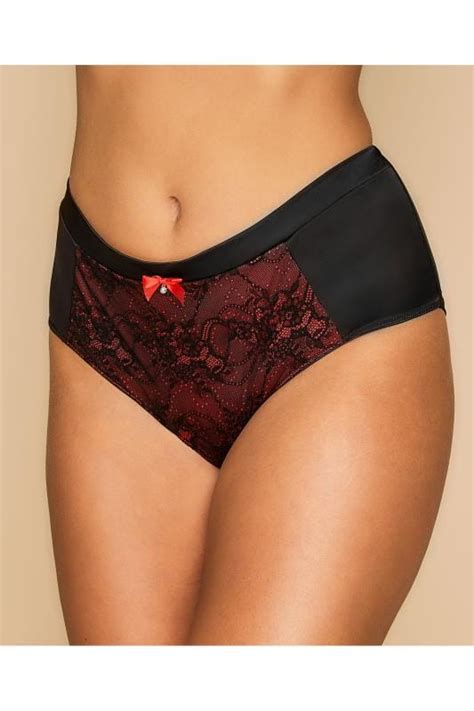 red and black lace diamante briefs plus size 16 to 36