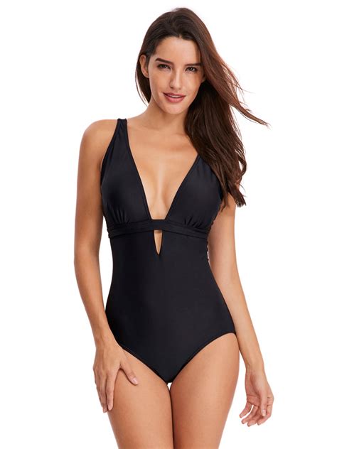 Beeachgirl Sexy Swimsuit For Women Fashion One Piece Solid Color Deep
