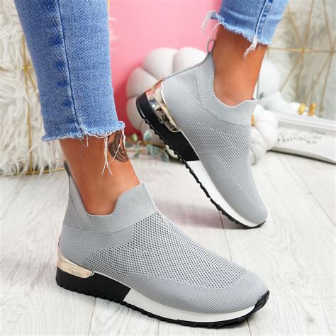 womens ladies sport slip  trainers knit sneakers pull  women shoes size uk ebay