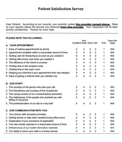 sample patient satisfaction survey templates   ms word