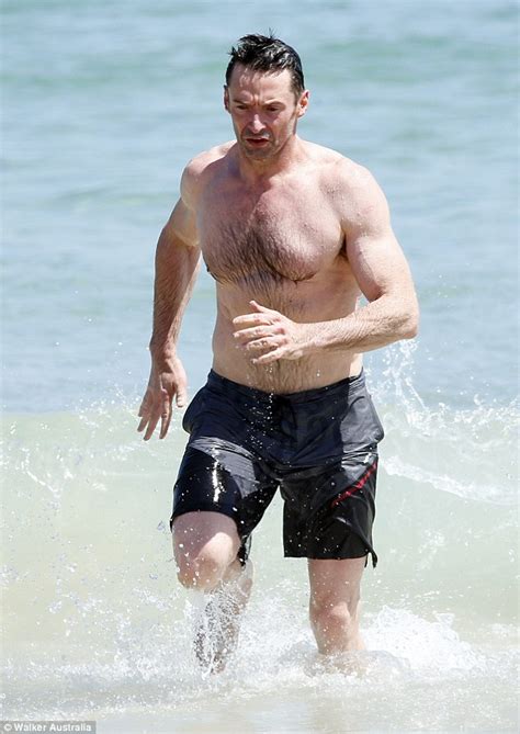 shirtless hugh jackman shows off his muscles at bondi beach daily