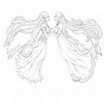 Twins Coloring Pages Angel Creatures Beautiful sketch template