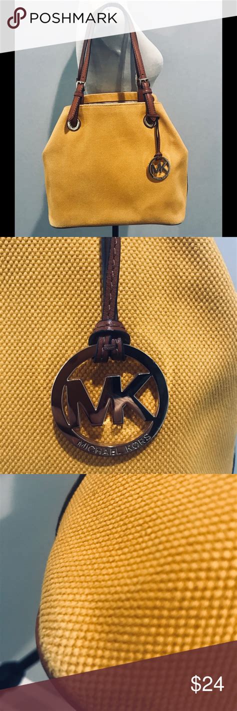 michael kors mustard toned canvas  leather tote leather tote leather michael kors