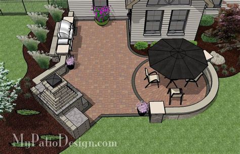 sq ft  shaped patio design  grill station  fireplace