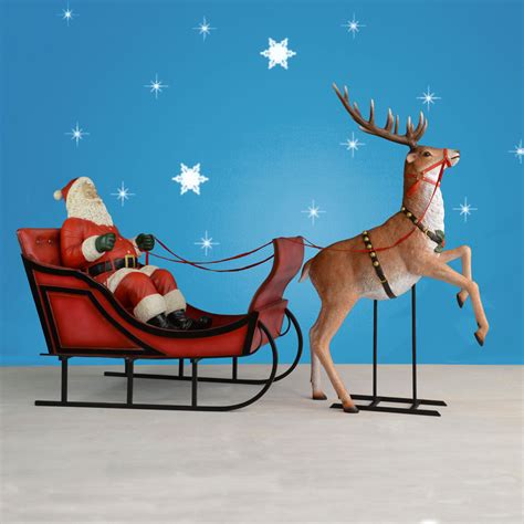 wide life sized santa sleigh rearing reindeer