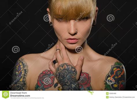 Beautiful Blonde With A Tattoo On Body Stock Image Image