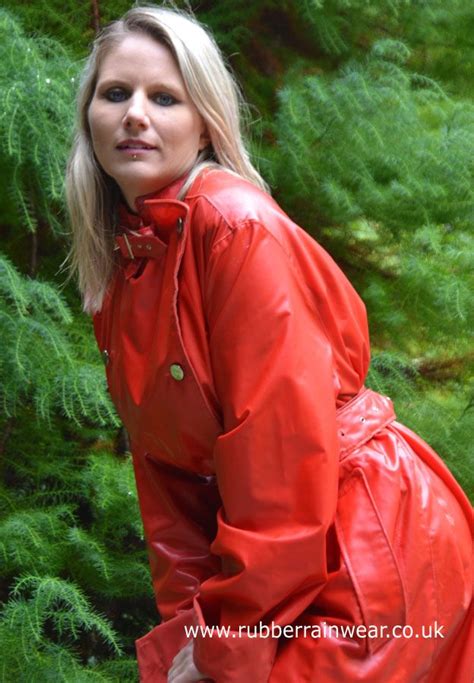 Caroline Stunning In Her Gorgeous Red Mack Rain Wear Raincoats