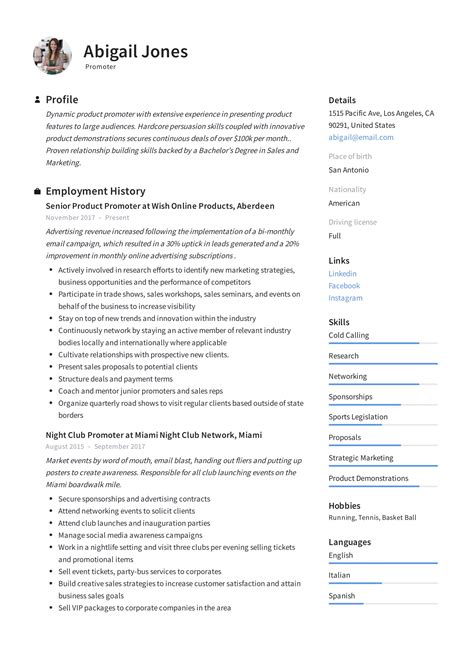 promoter resume template job resume template administrative