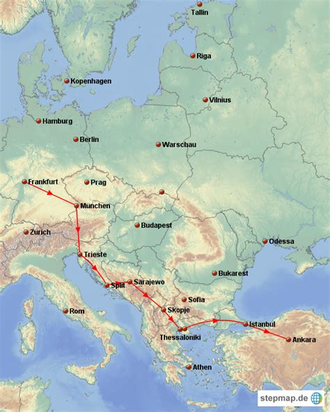 stepmap route  europa landkarte fuer deutschland