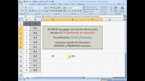 Cv Coeficiente De Variación En Excel Youtube