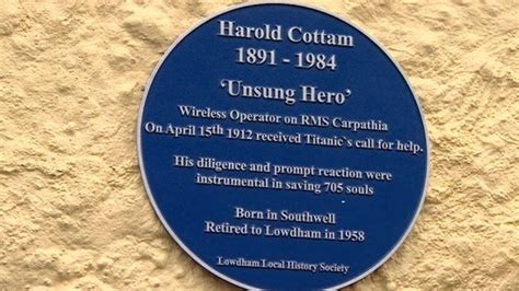 Titanic Hero Harold Cottam Honoured With Blue Plaque Bbc News