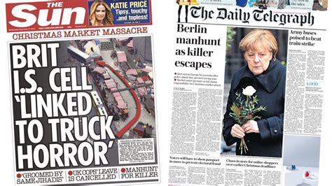 newspaper headlines european alert as berlin market truck killer on